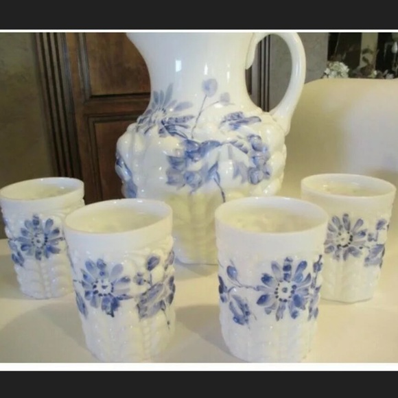 SOLD EAPG Milk Glass Pitcher 5 Tumblers #B45 - Picture 2 of 11